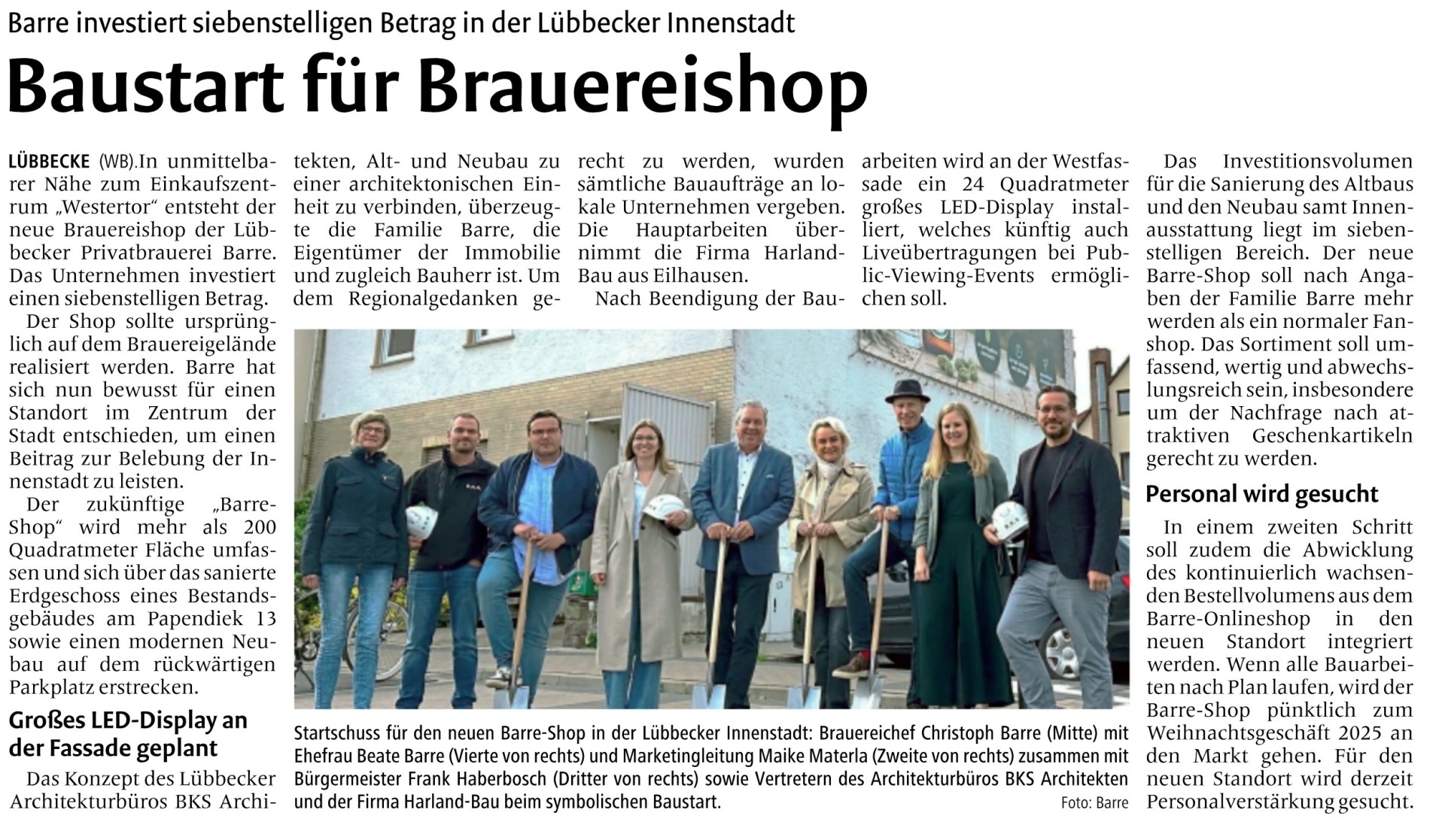 Baustellenupdate - Baustart für Brauereishop Barre
